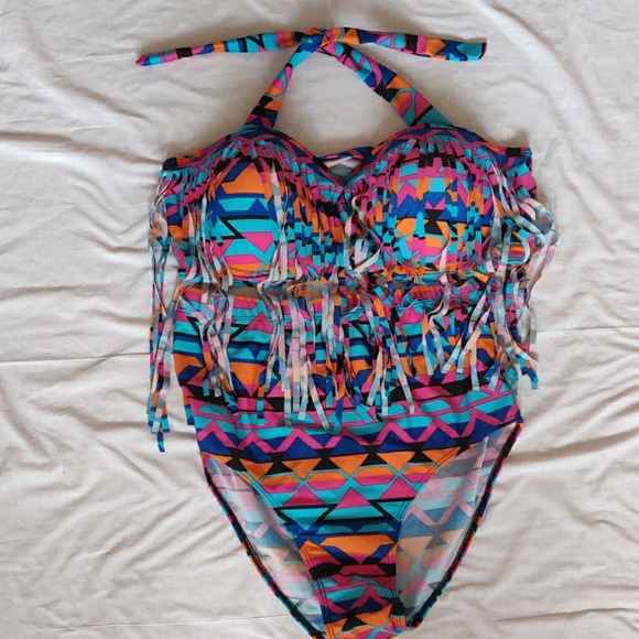Other - High waist bikini fringe halter swimsuit nwot 👙